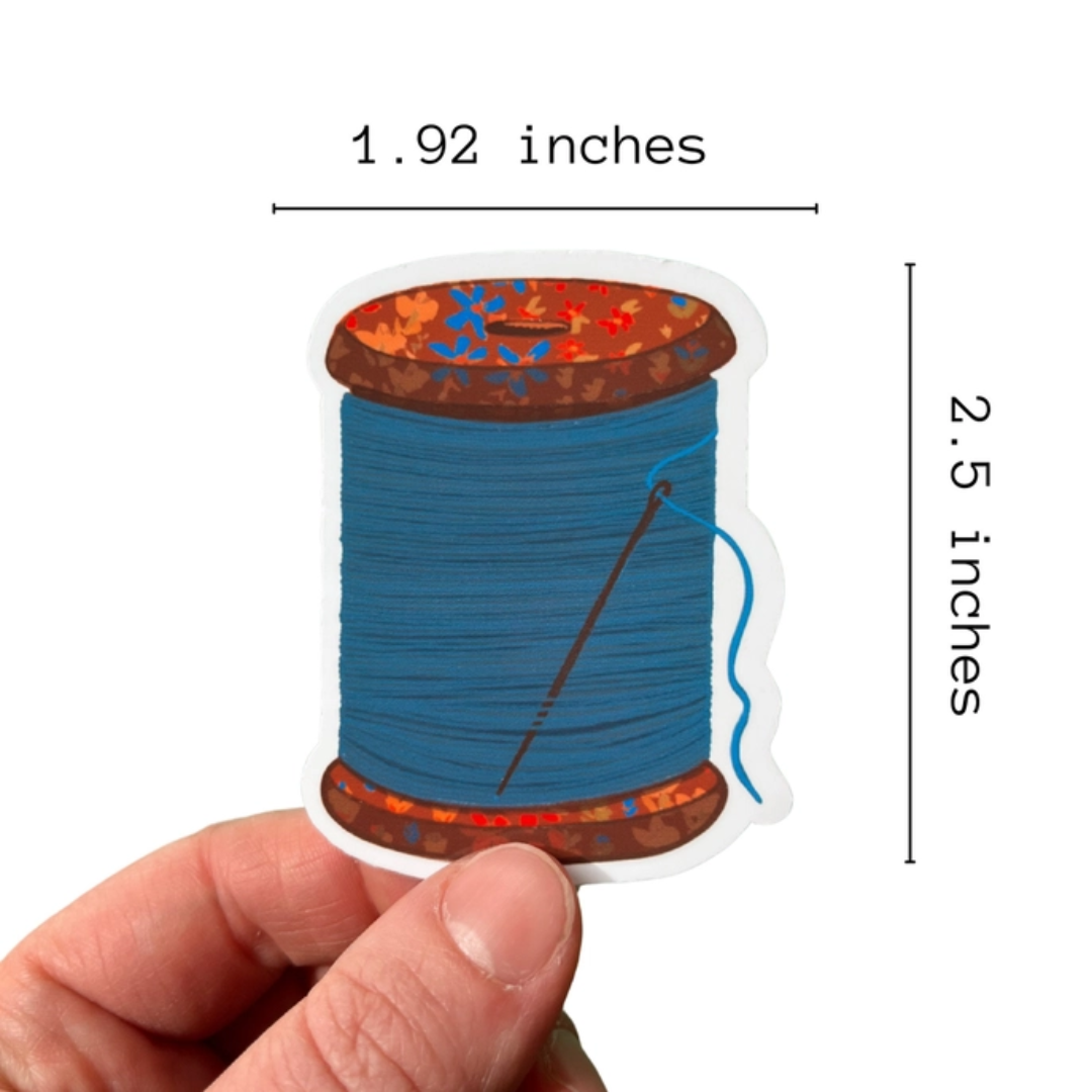 Blue Sewing Thread Vinyl Sticker