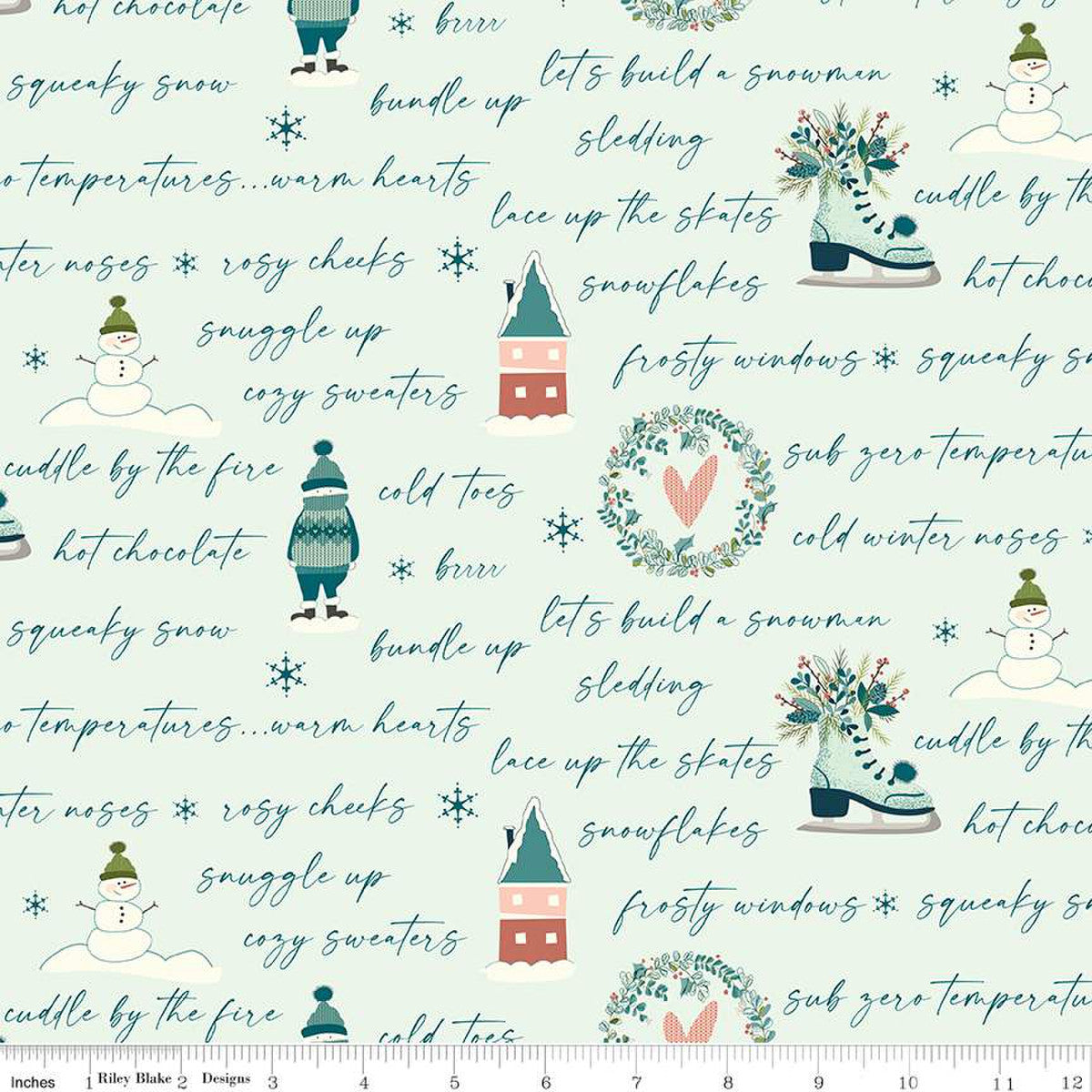 Arrival of Winter Text Mist Yardage