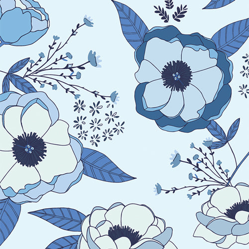 Sprinkled Peonies Azul Yardage